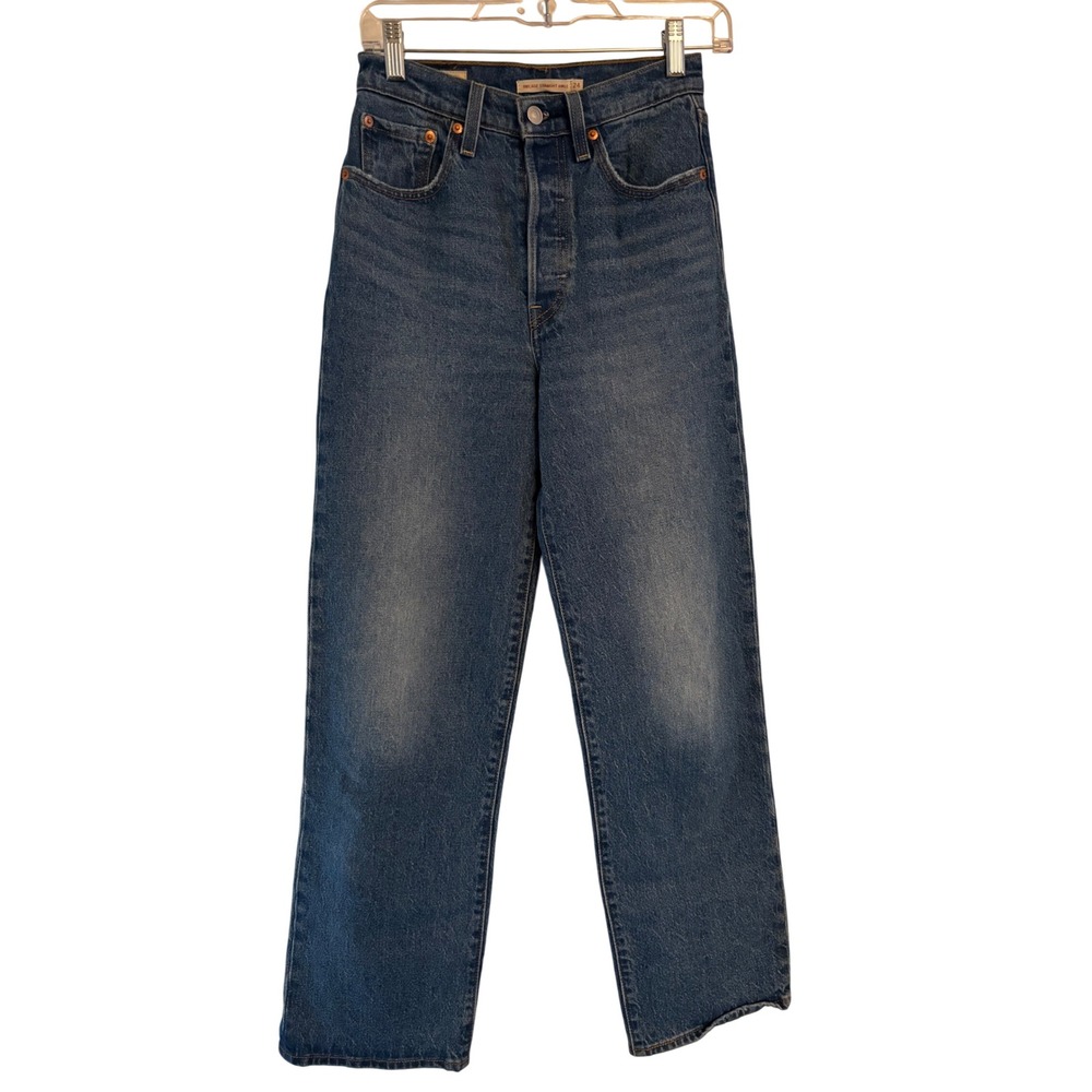 Levis Ribcage Straight Ankle Jeans Medium Wash High Rise Button Fly 24